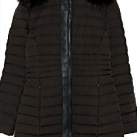 Zara Long Down Anorak Puffer Coat W/Fur Hood Color Black Size Large NWT